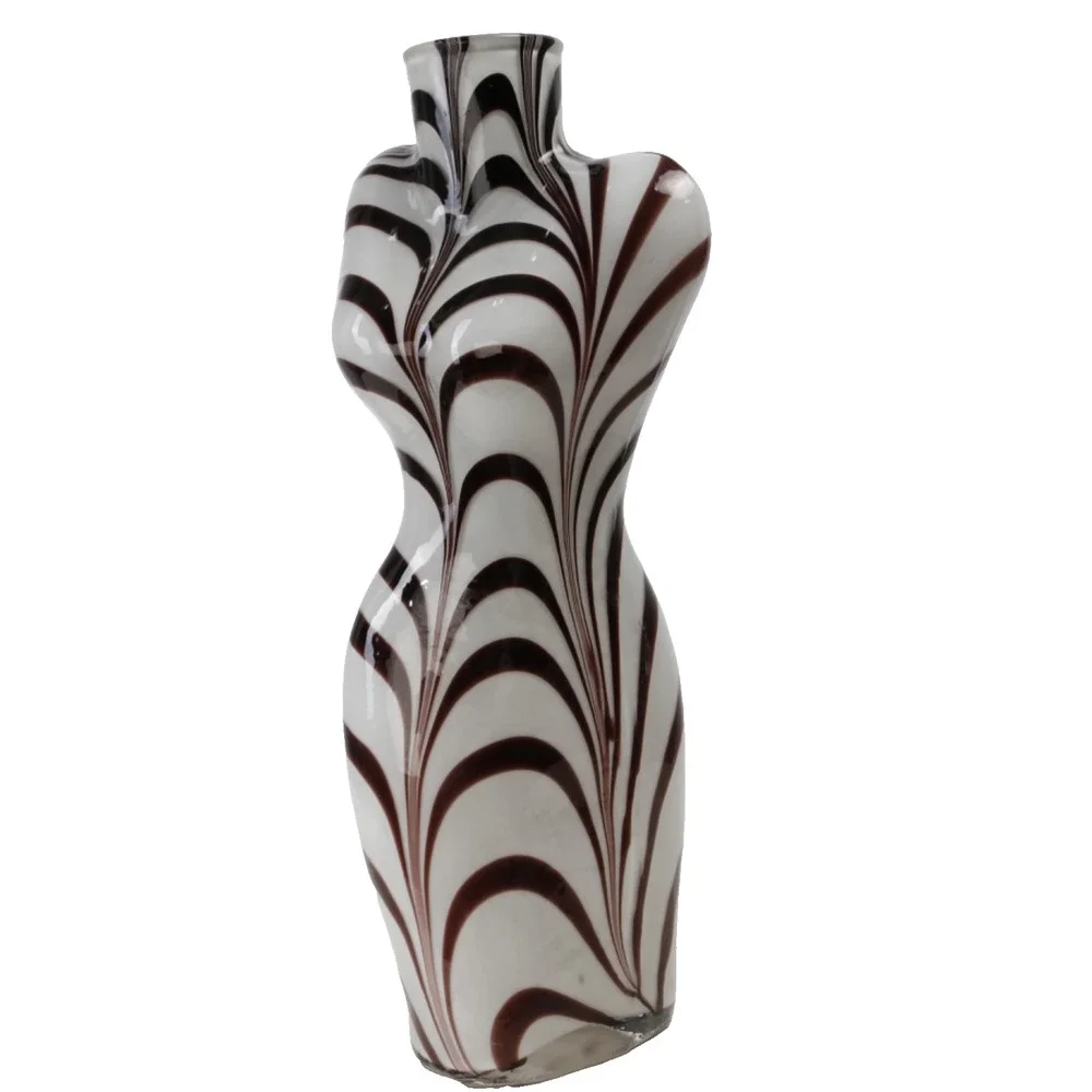 Vintage Murano Style Art Glass Zebra Swirl Female Torso Bust Form Large Vase